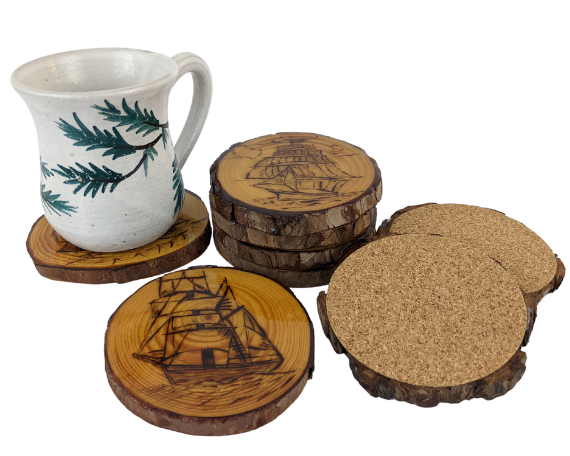 Handcrafted Wood Burned Ship Coasters