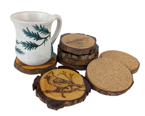 Handcrafted Wood Burned Bird Coasters