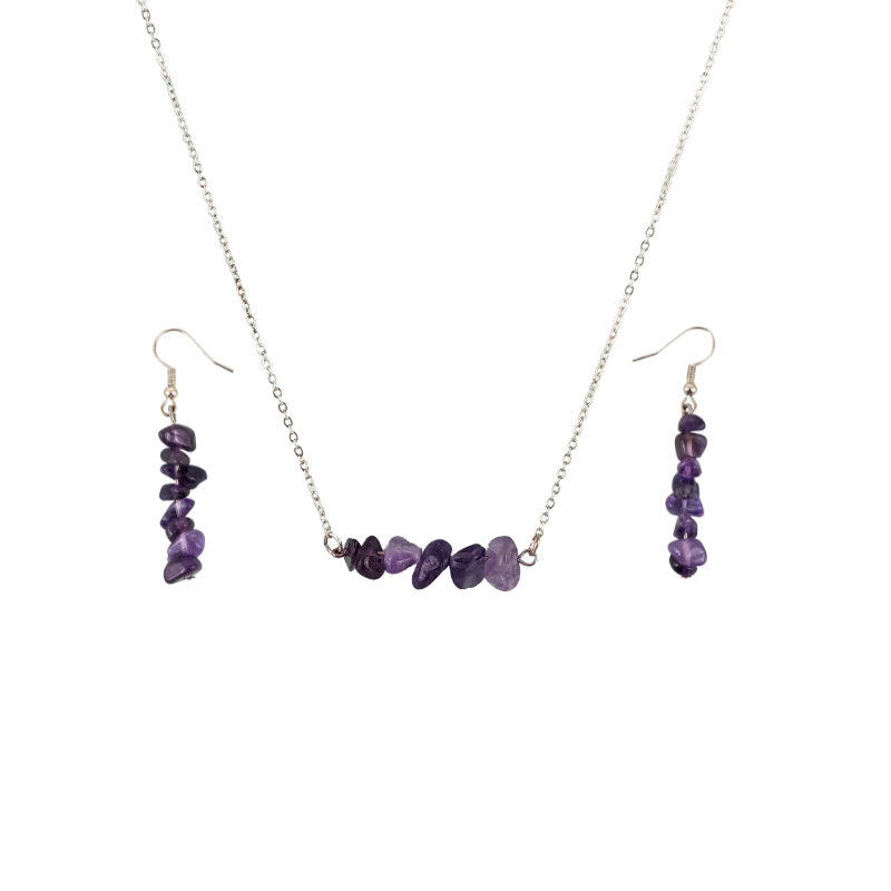 Amethyst Bar Necklace and Dangle Earrings Set