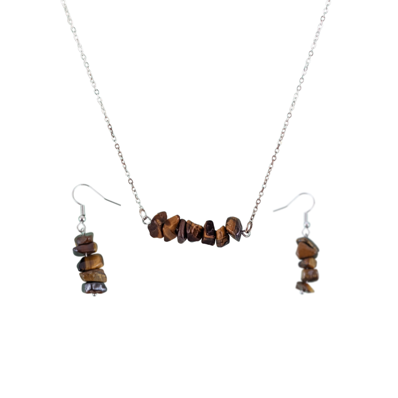 Tiger Eye Bar Necklace and Dangle Earrings Set