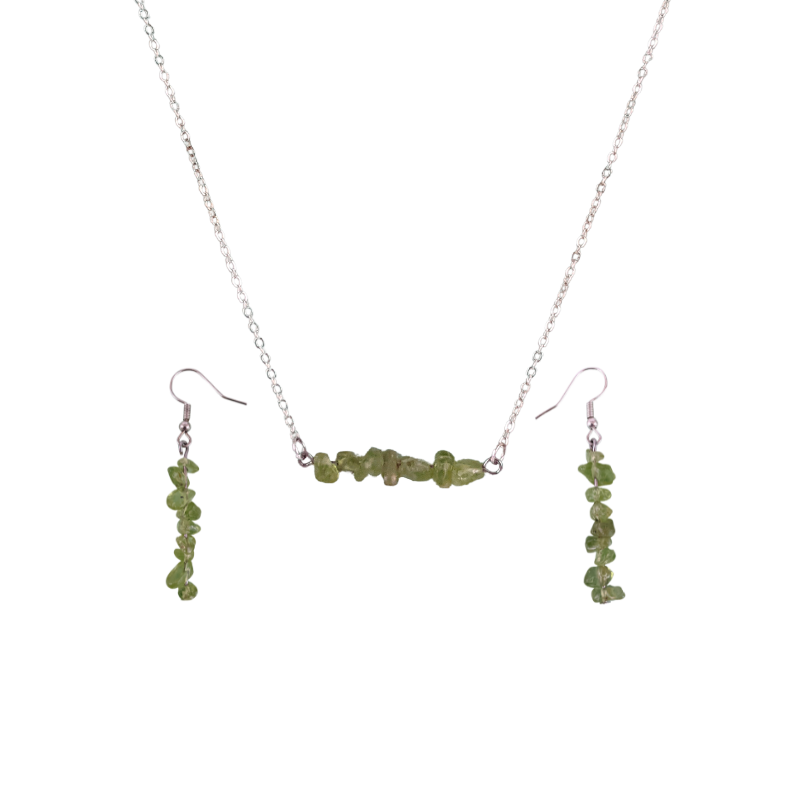 Peridot Bar Necklace and Dangle Earrings Set