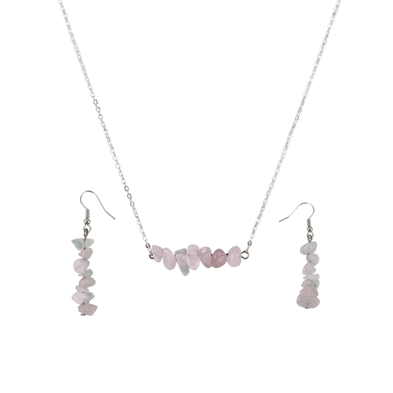 Rose Quartz Bar Necklace and Dangle Earrings Set