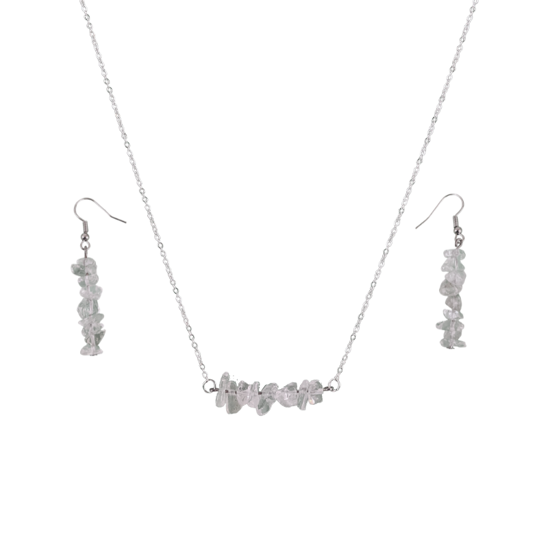 Crystal Quartz Bar Necklace and Dangle Earrings Set