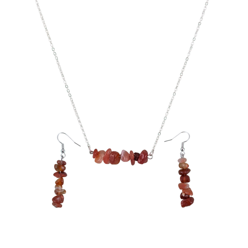 Red Carnelian Bar Necklace and Dangle Earrings Set