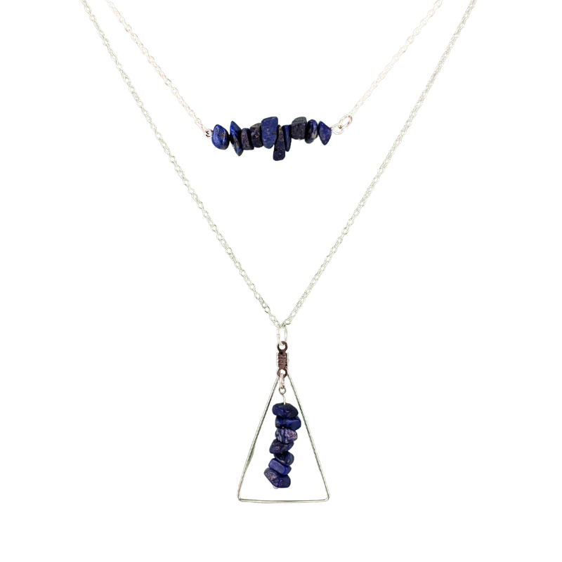 Lapis Lazuli Bar and Triangle Pendant Necklace Set
