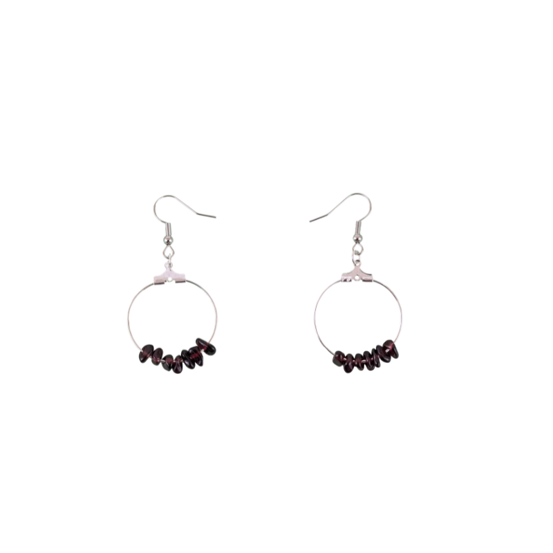 Garnet Circle Hoop Earrings