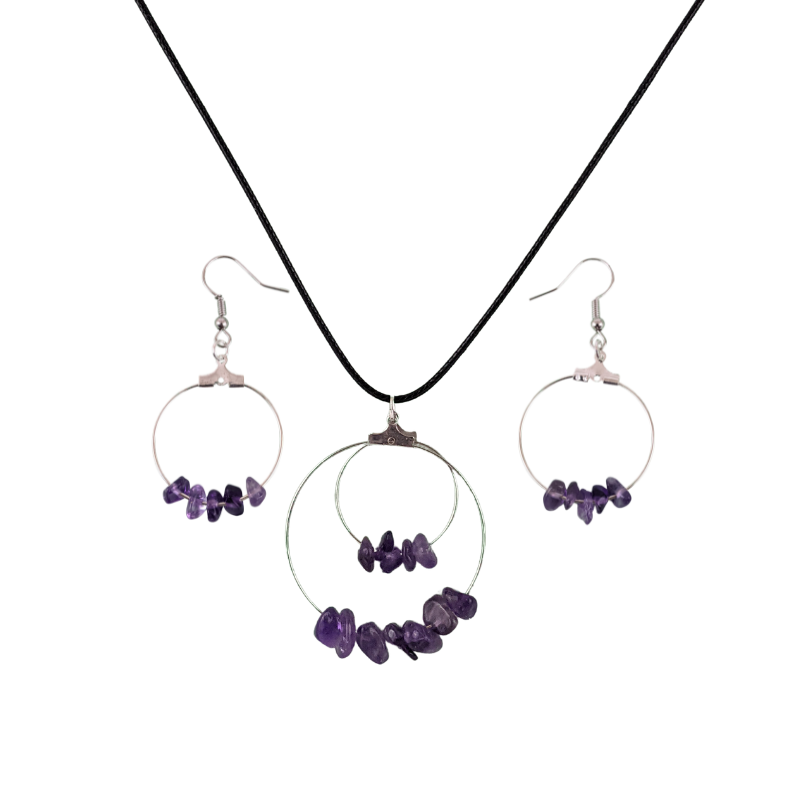 Double Circle Pendant and Circle Hoop Earrings Set