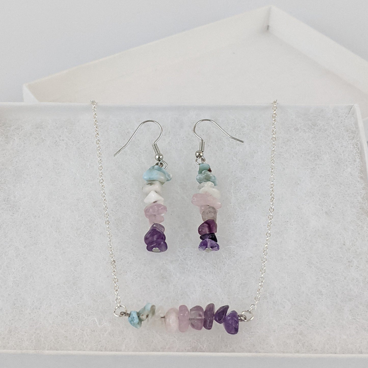 Good Vibes: Protection and Peace Bar Necklace and Dangle Earrings Set