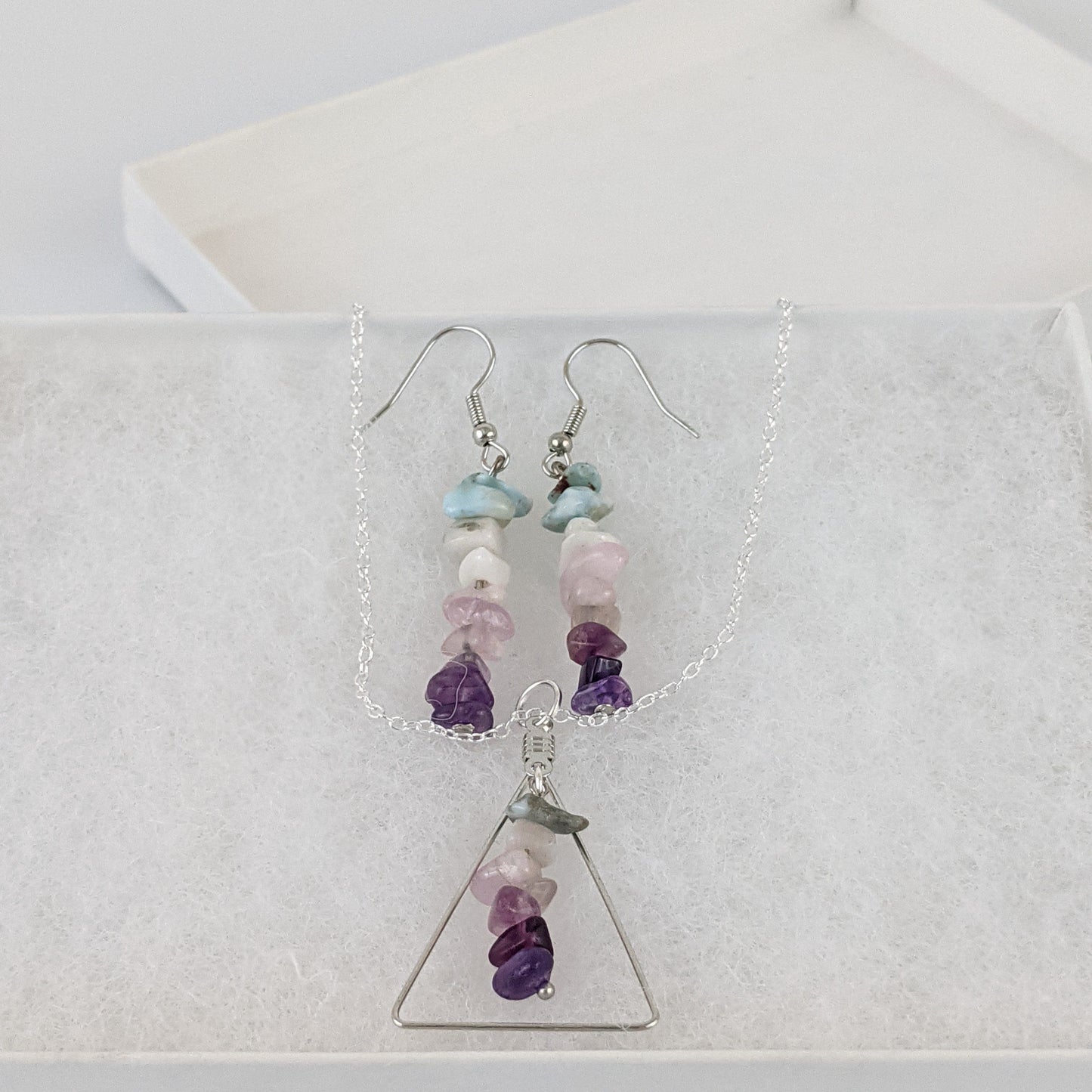 Good Vibes: Protection and Peace Triangle Pendant and Earring Set