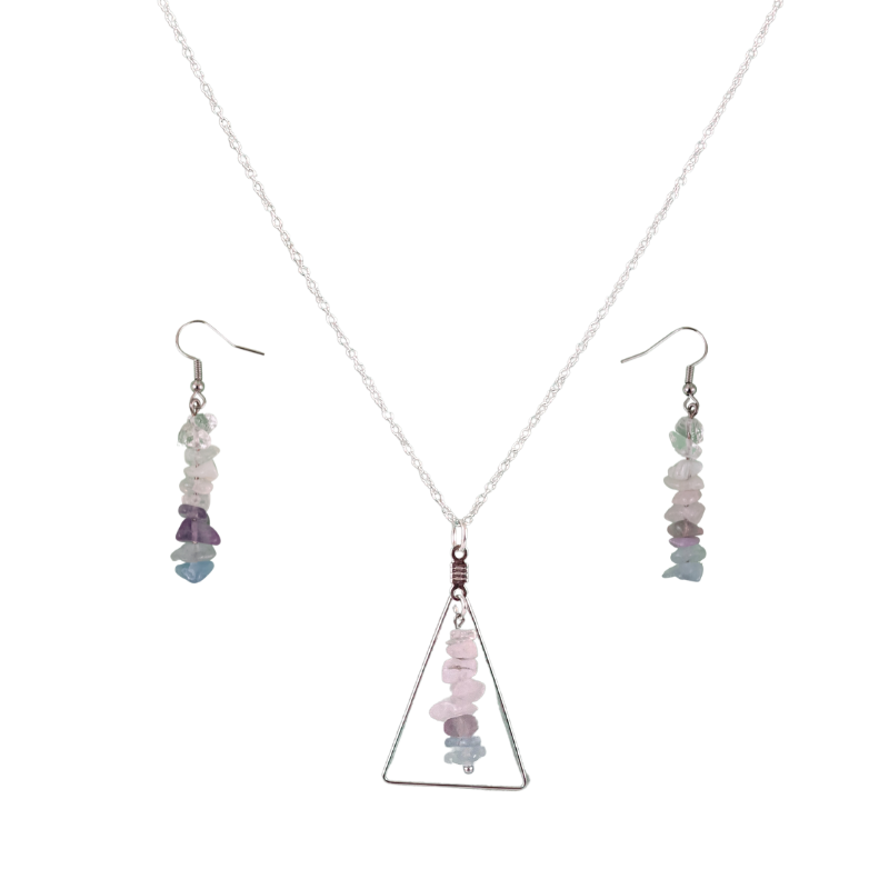Cancer Triangle Pendant and Dangle Earring Set