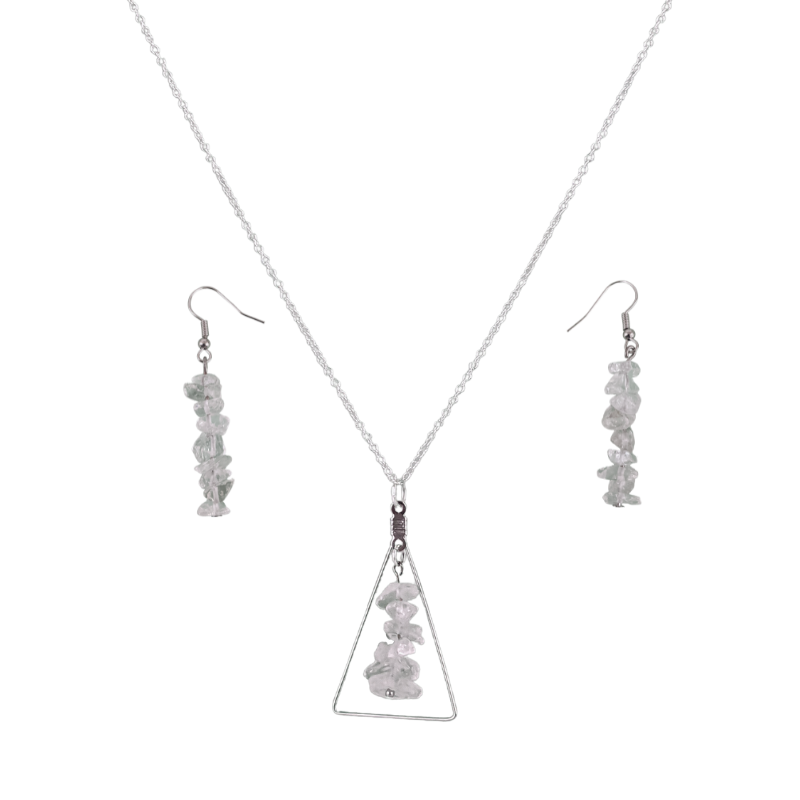 Crystal Quartz Triangle Pendant and Dangle Earrings Set