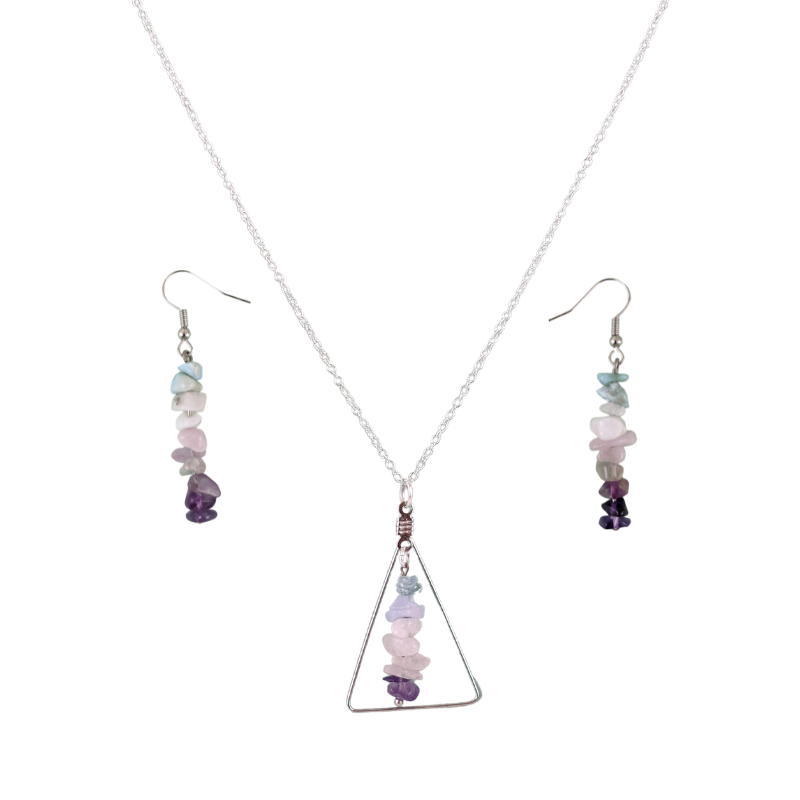 Pisces Triangle Pendant and Dangle Earrings Set