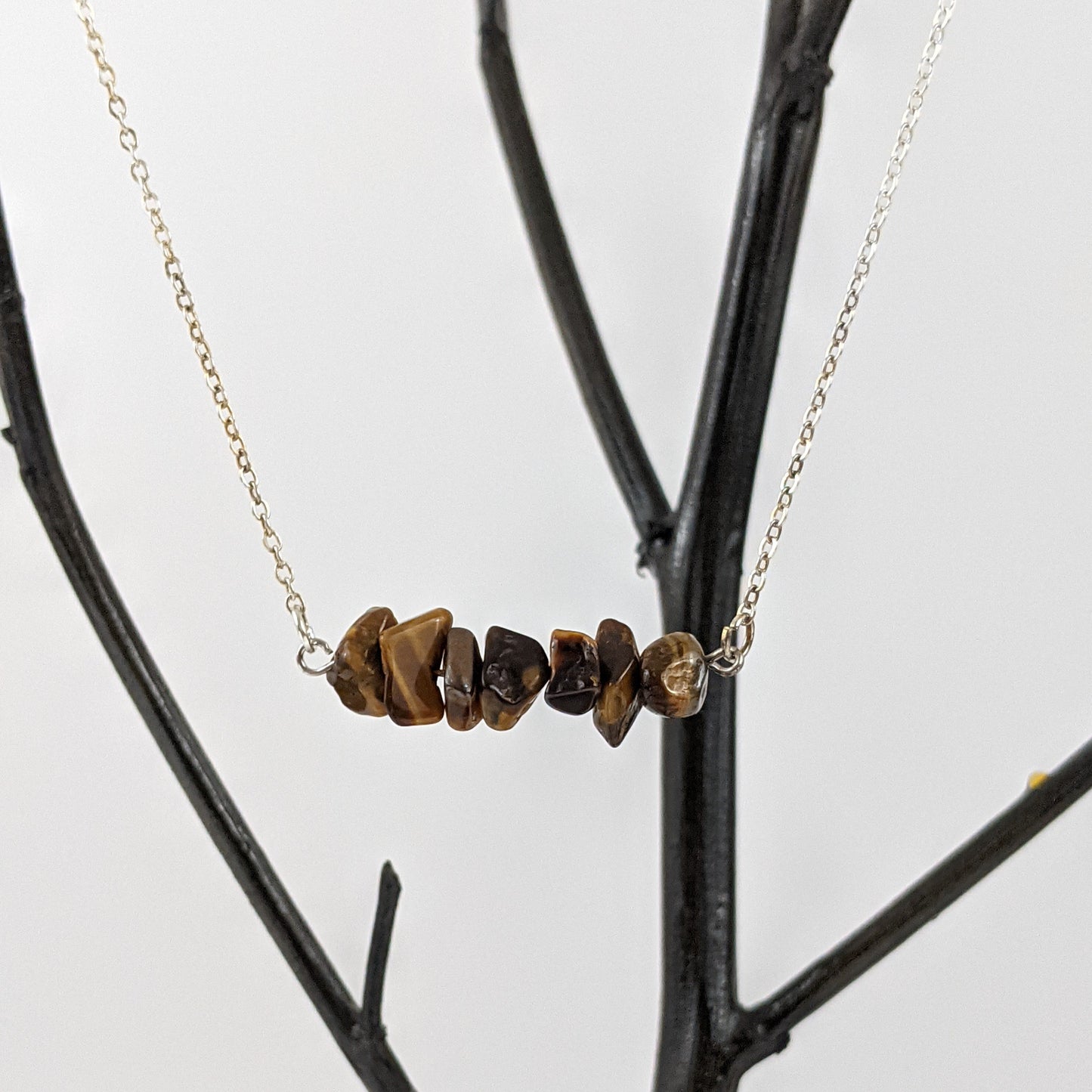 Tiger Eye Bar and Triangle Pendant Necklace Set