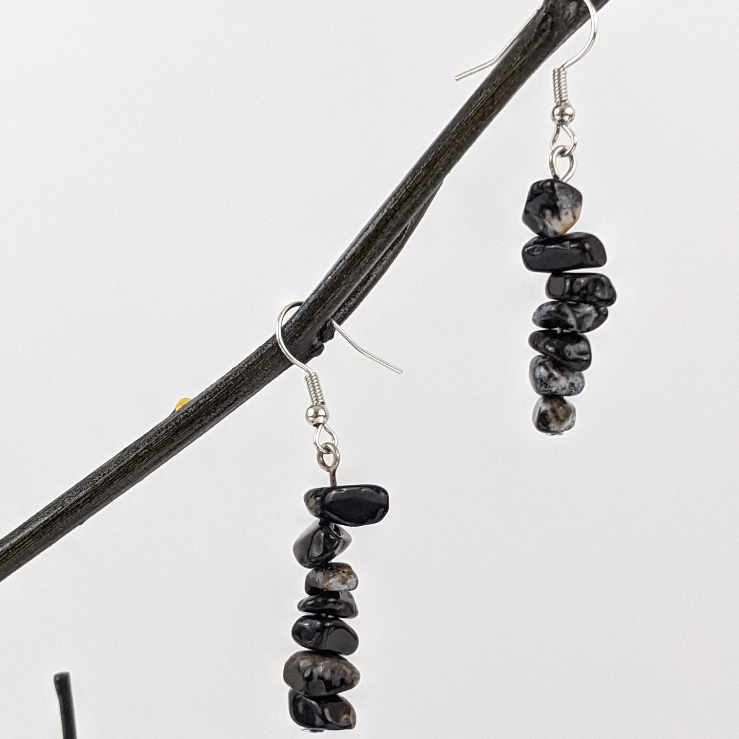 Black Agate Bar Necklace and Dangle Earrings Set