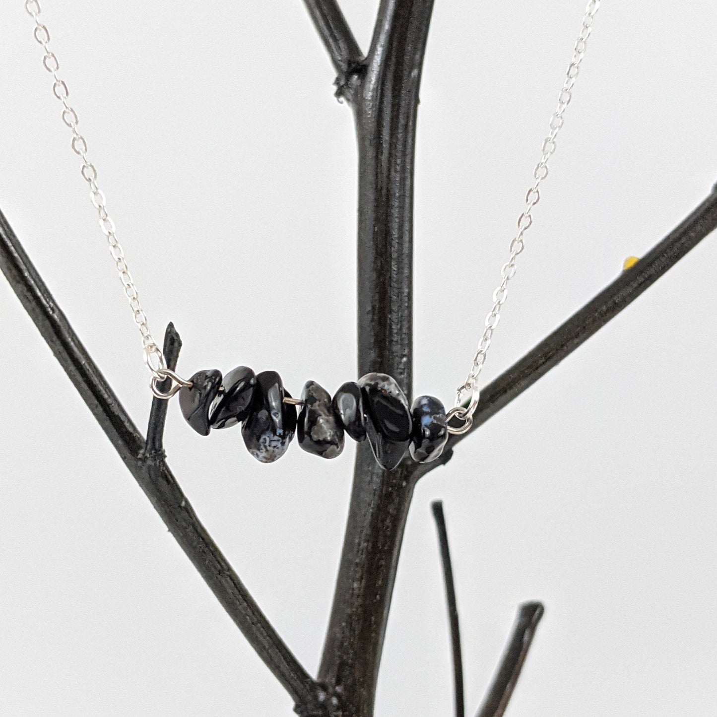 Black Agate Bar Necklace and Dangle Earrings Set