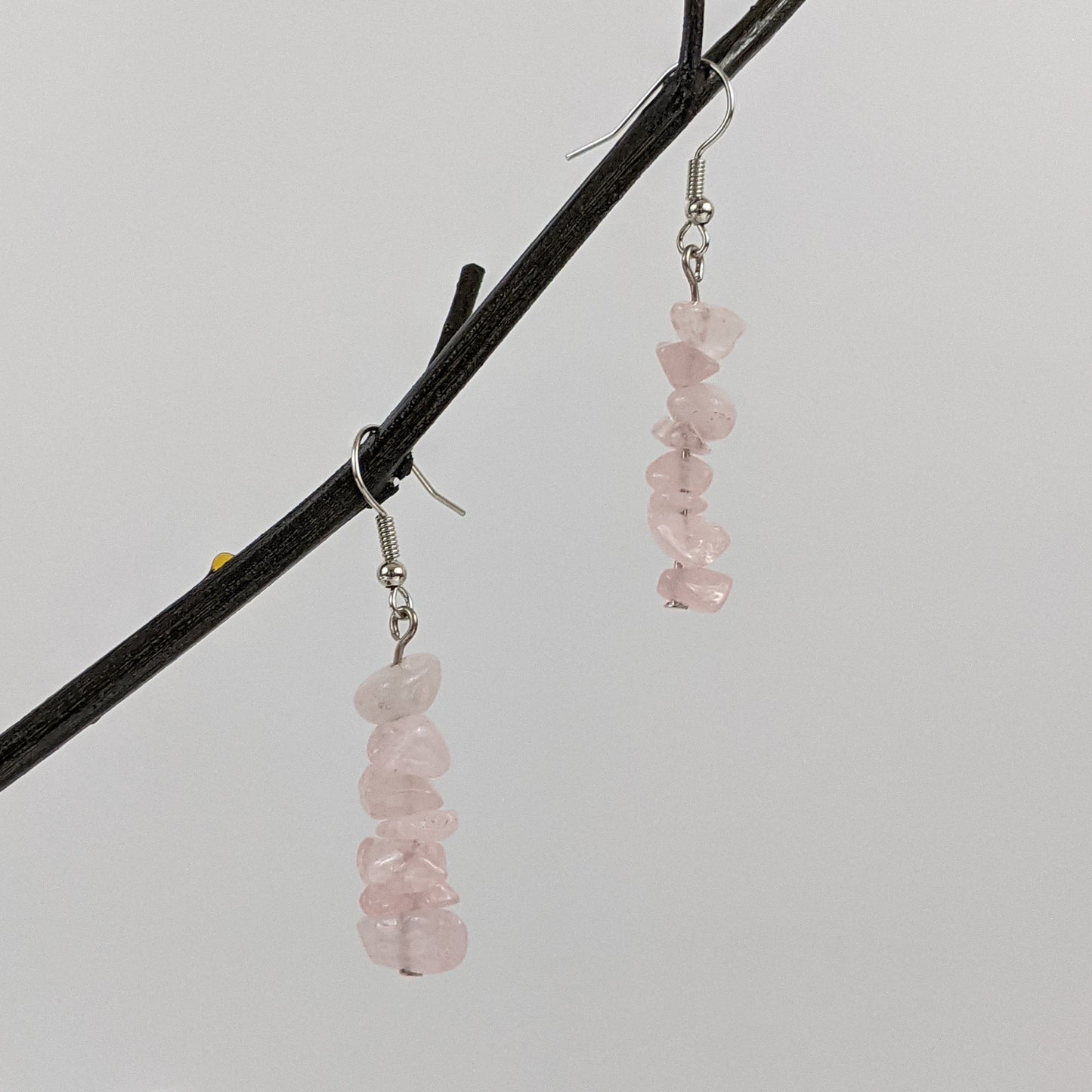 Rose Quartz Triangle Pendant and Dangle Earrings Set