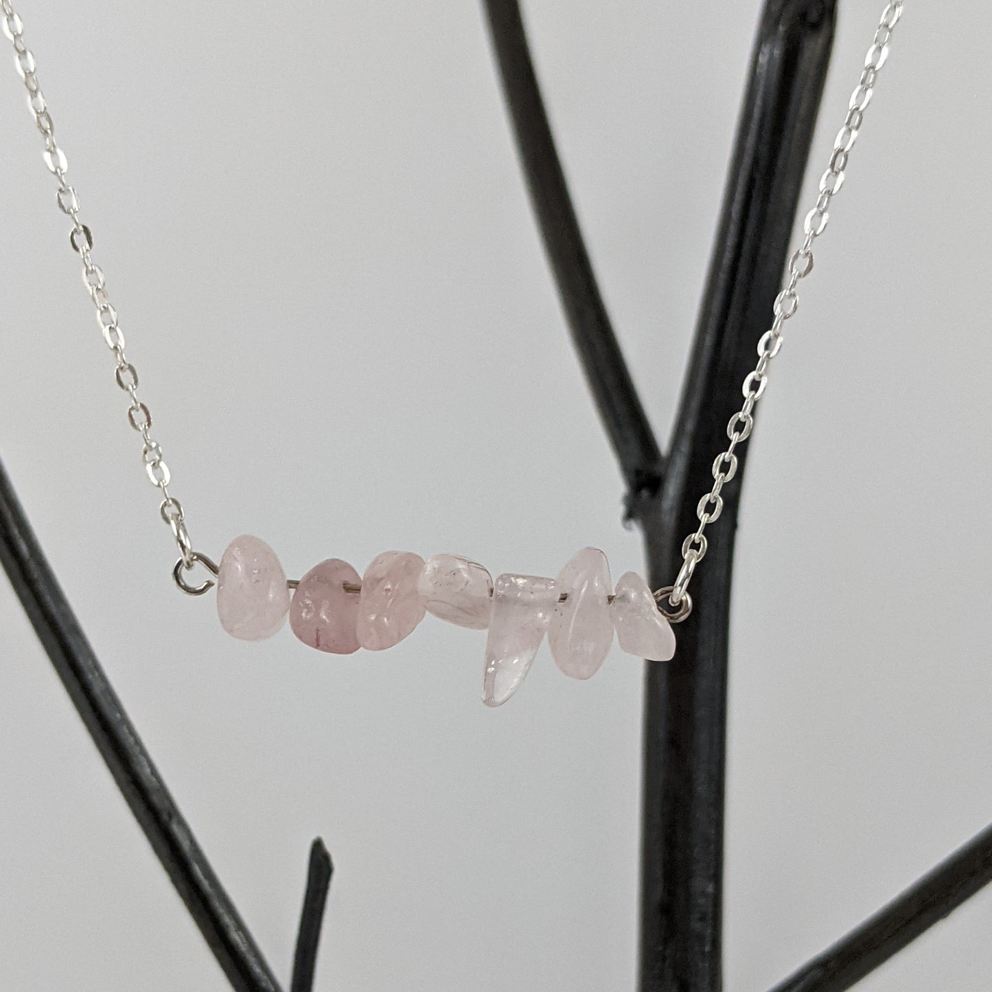 Rose Quartz Bar and Triangle Pendant Necklace Set