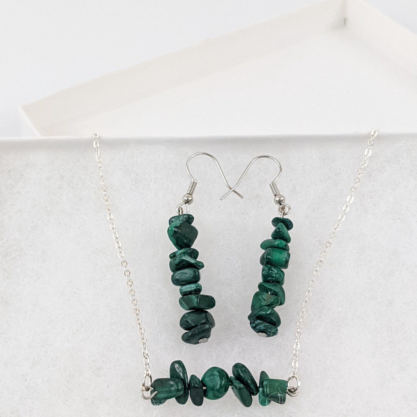 Malachite Bar Necklace and Dangle Earrings Set