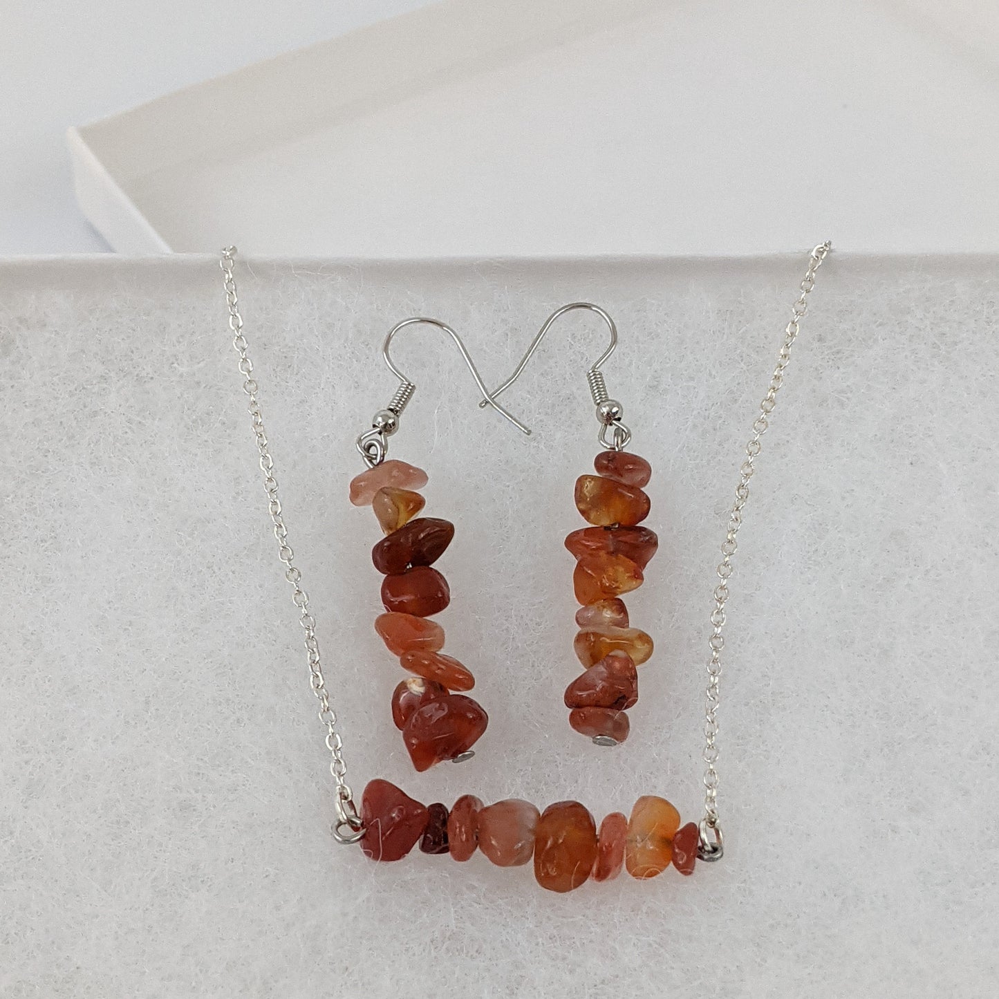 Red Carnelian Bar Necklace and Dangle Earrings Set