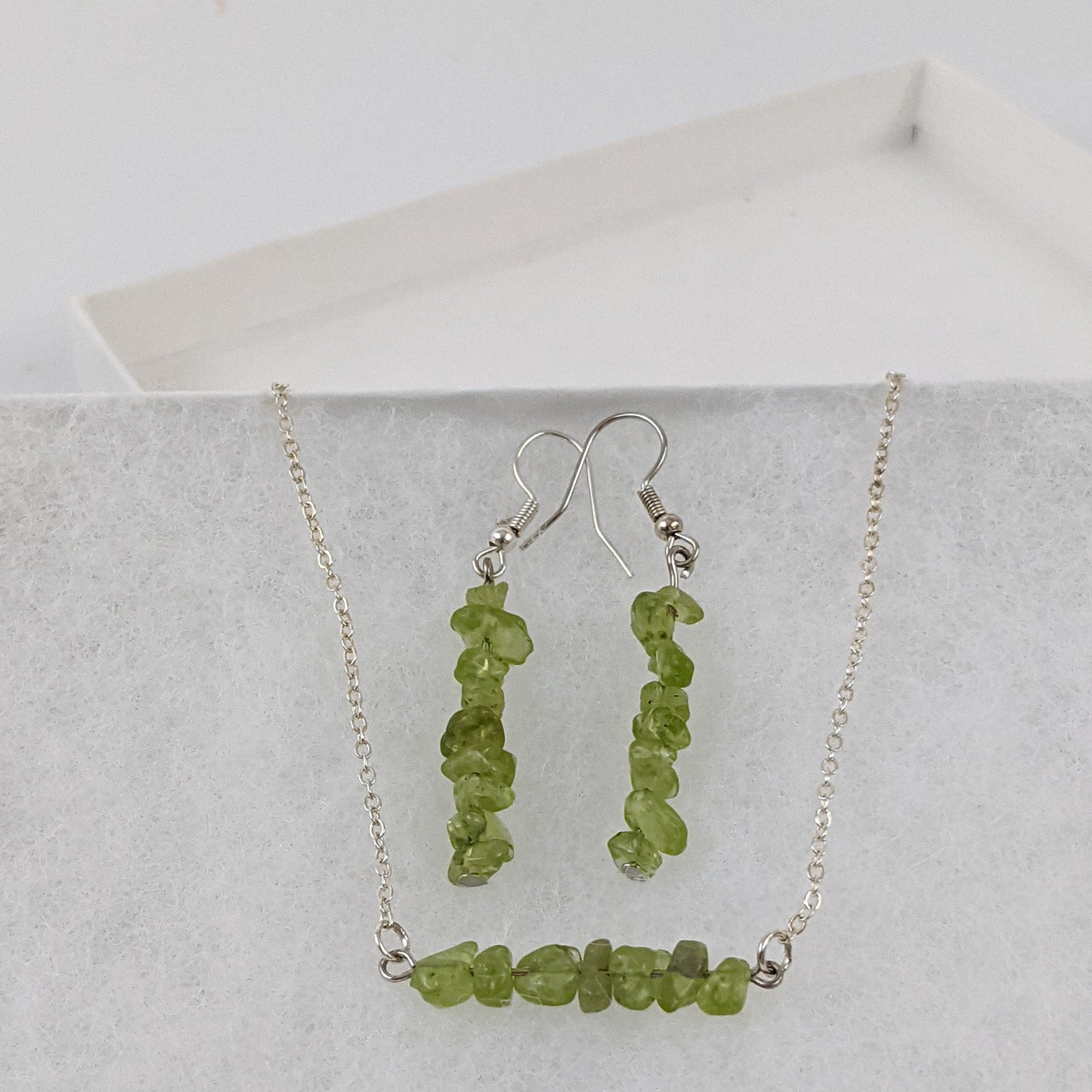 Peridot Bar Necklace and Dangle Earrings Set