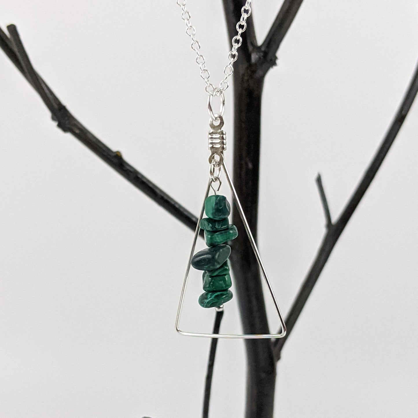 Malachite Bar and Triangle Pendant Necklace Set