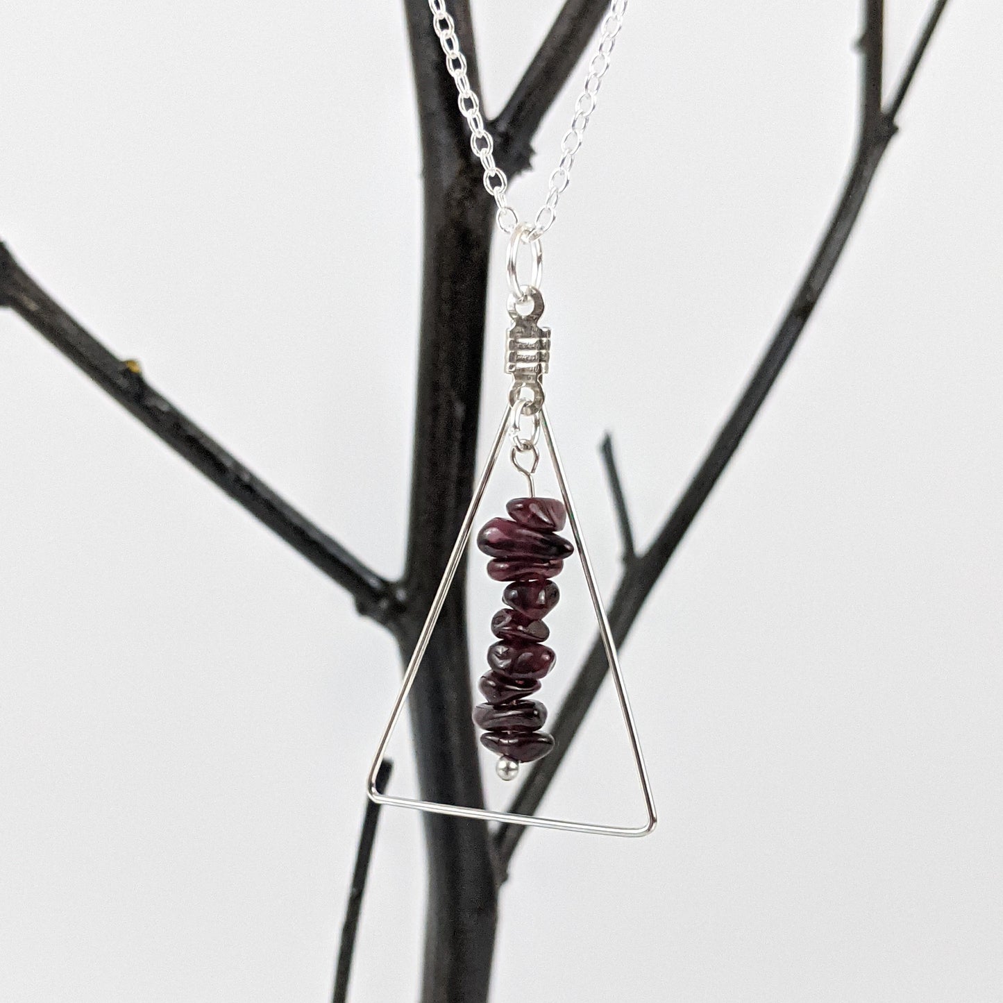 Garnet Bar and Triangle Pendant Necklace Set