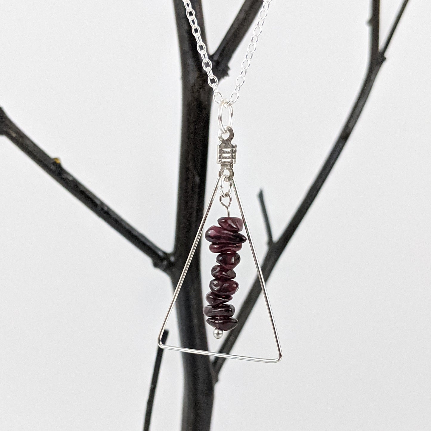 Garnet Triangle Pendant and Dangle Earrings Set