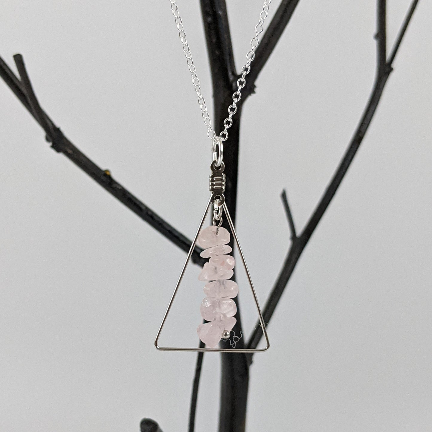 Rose Quartz Triangle Pendant Necklace