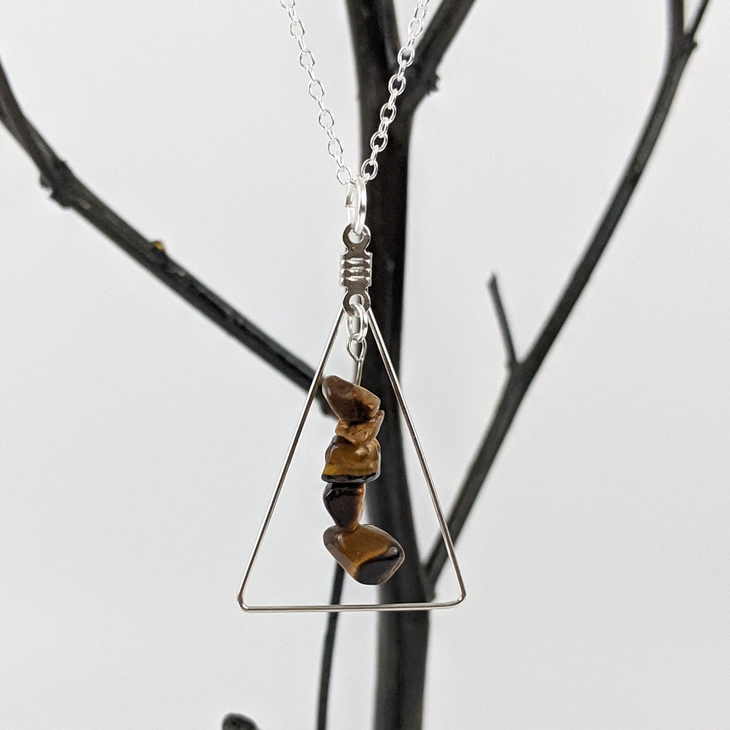 Tiger Eye Bar and Triangle Pendant Necklace Set