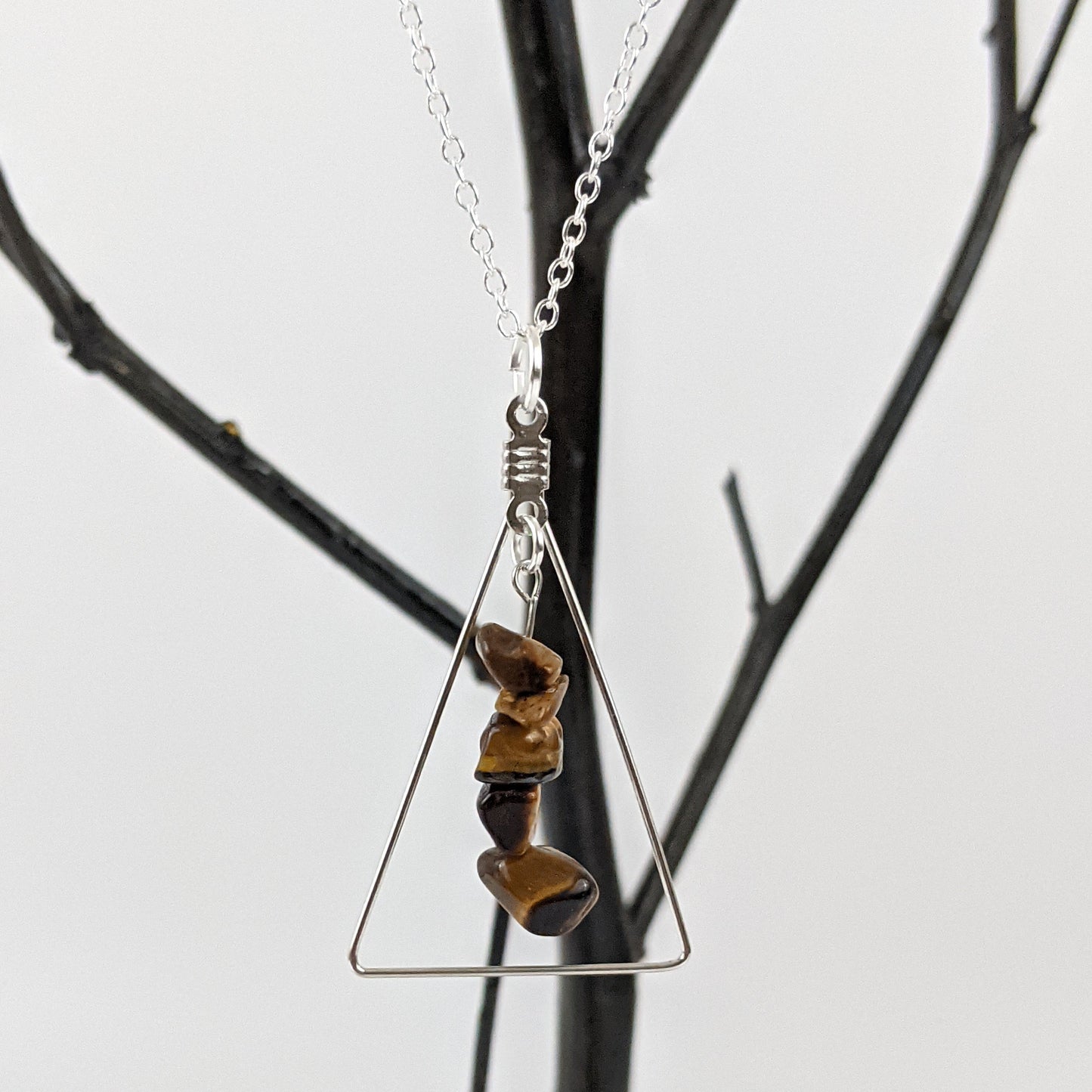 Tiger Eye Triangle Pendant and Dangle Earrings Set