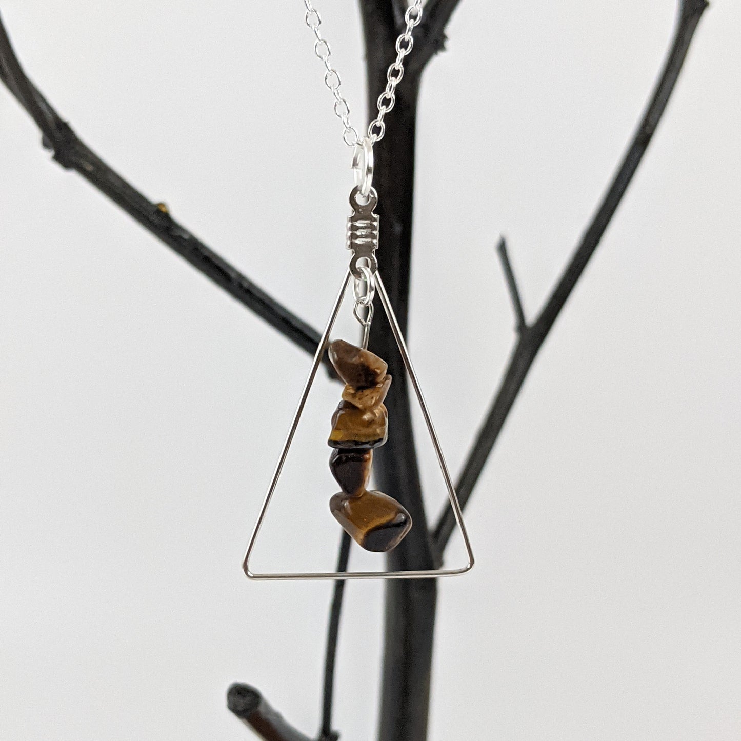 Tiger Eye Triangle Pendant Necklace
