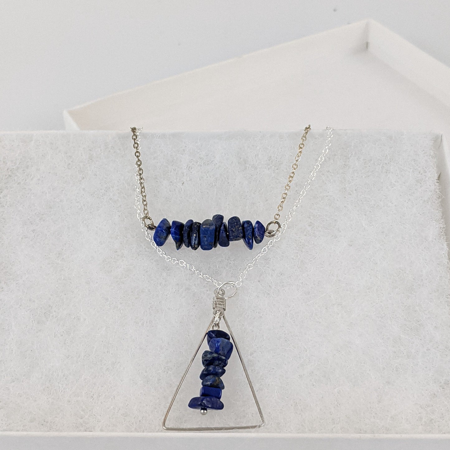 Lapis Lazuli Bar and Triangle Pendant Necklace Set