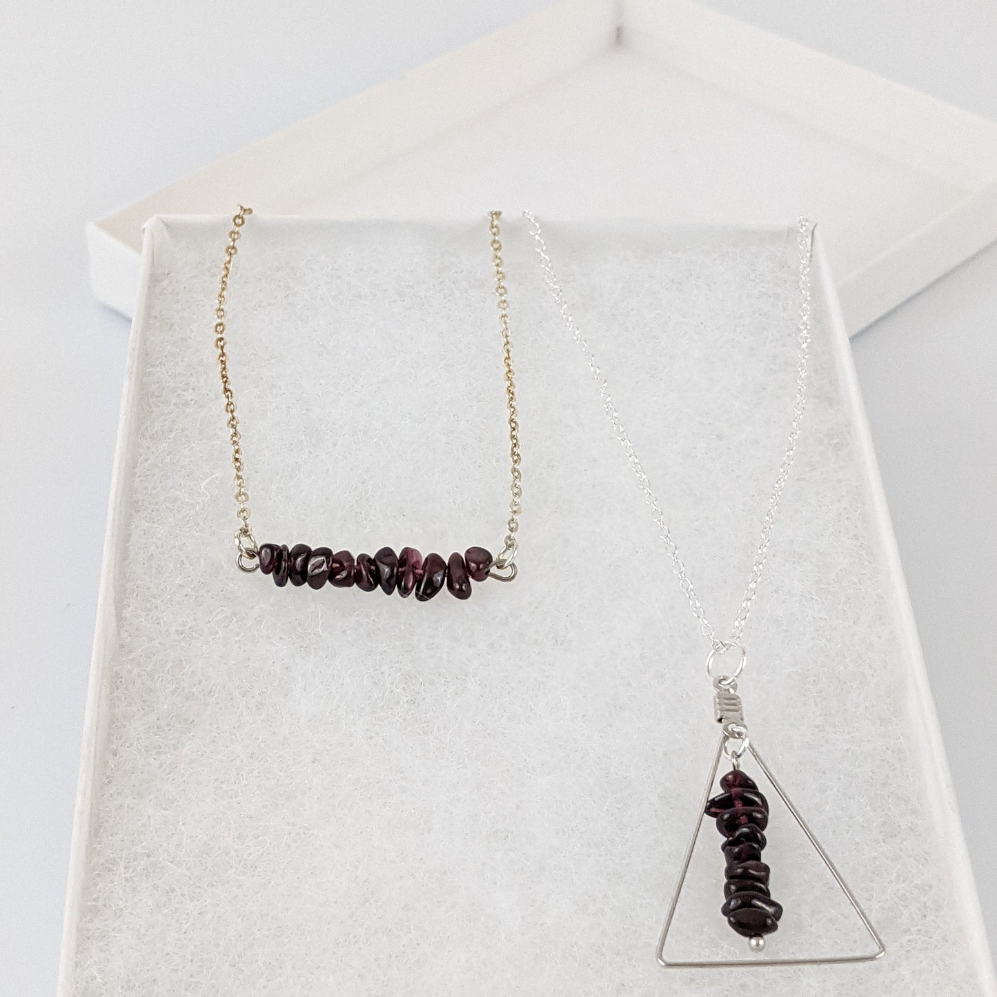 Garnet Bar and Triangle Pendant Necklace Set