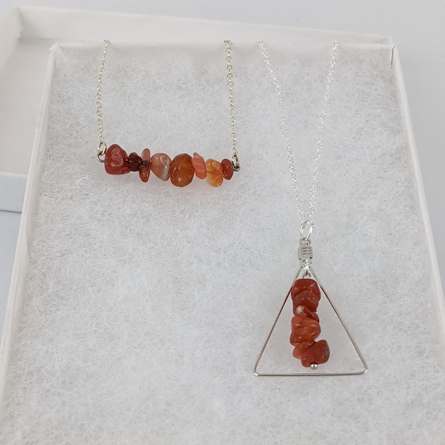 Red Carnelian Bar and Triangle Pendant Necklace Set