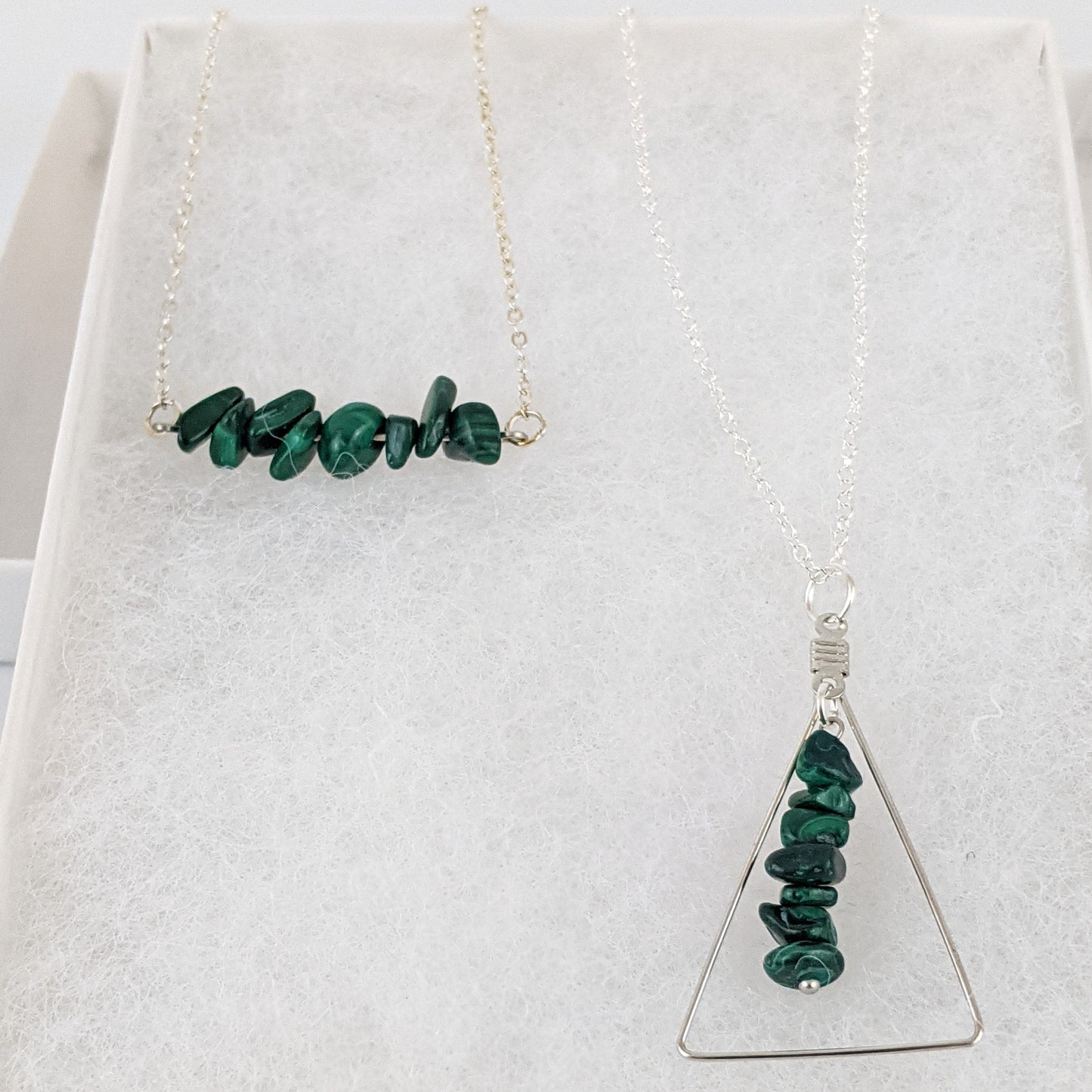 Malachite Bar and Triangle Pendant Necklace Set