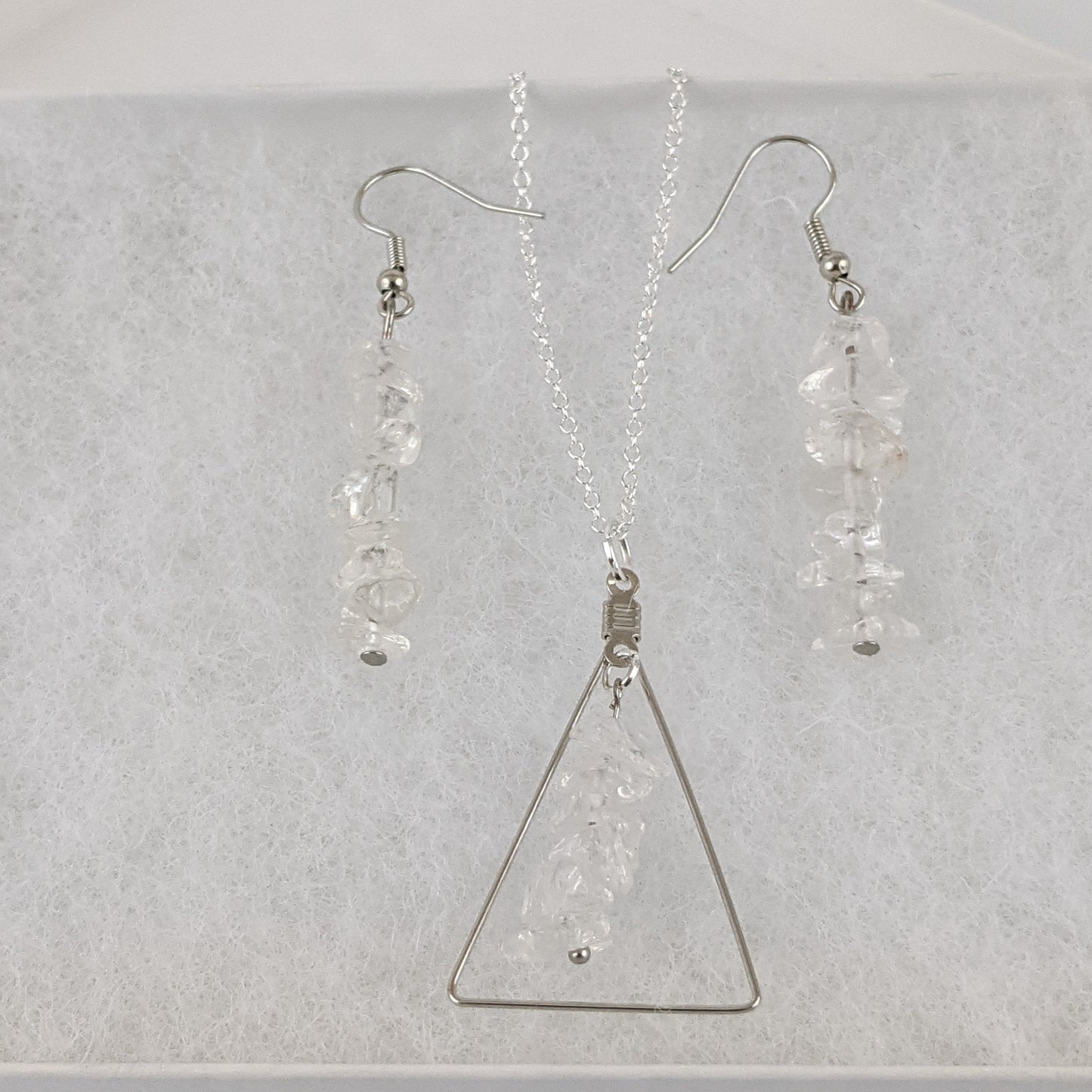 Crystal Quartz Triangle Pendant and Dangle Earrings Set