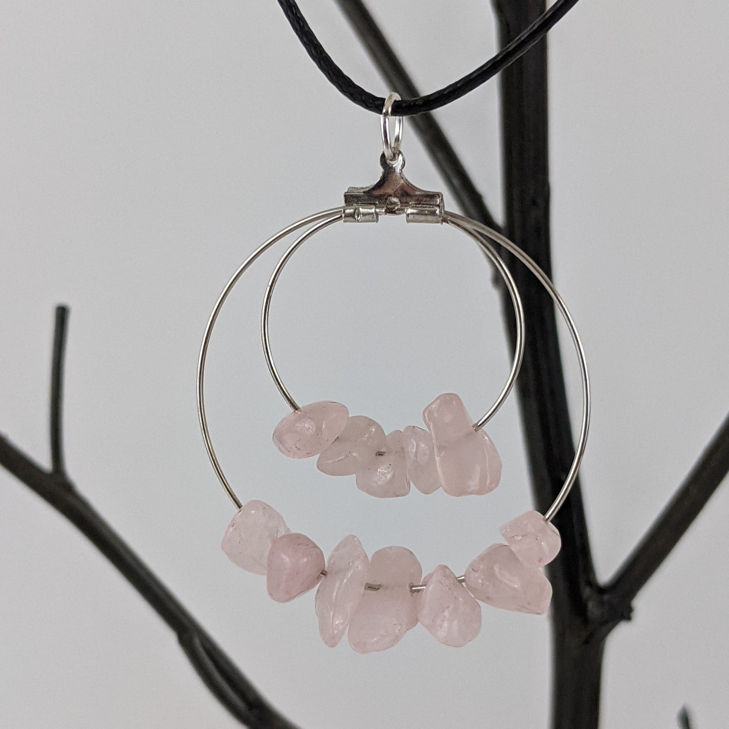 Rose Quartz Double Circle Pendant Necklace