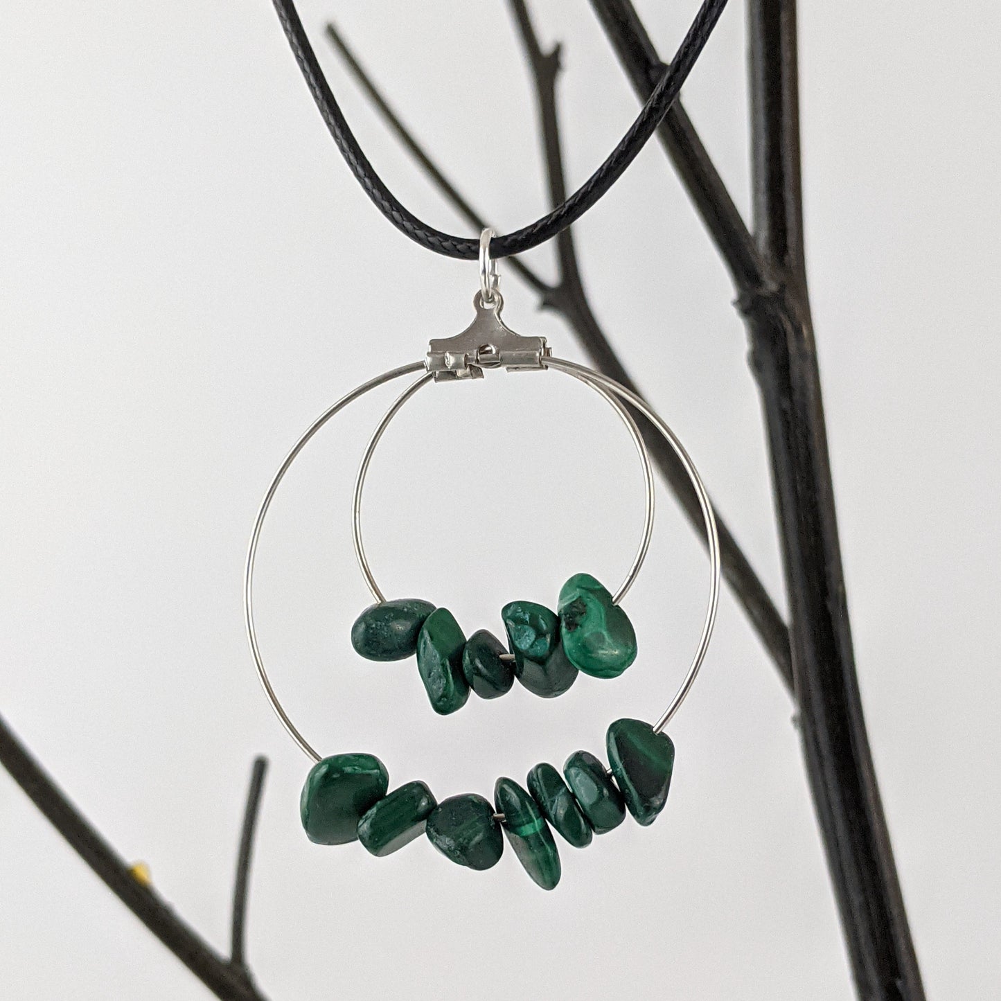 Malachite Double Circle Pendant and Circle Hoop Earrings Set