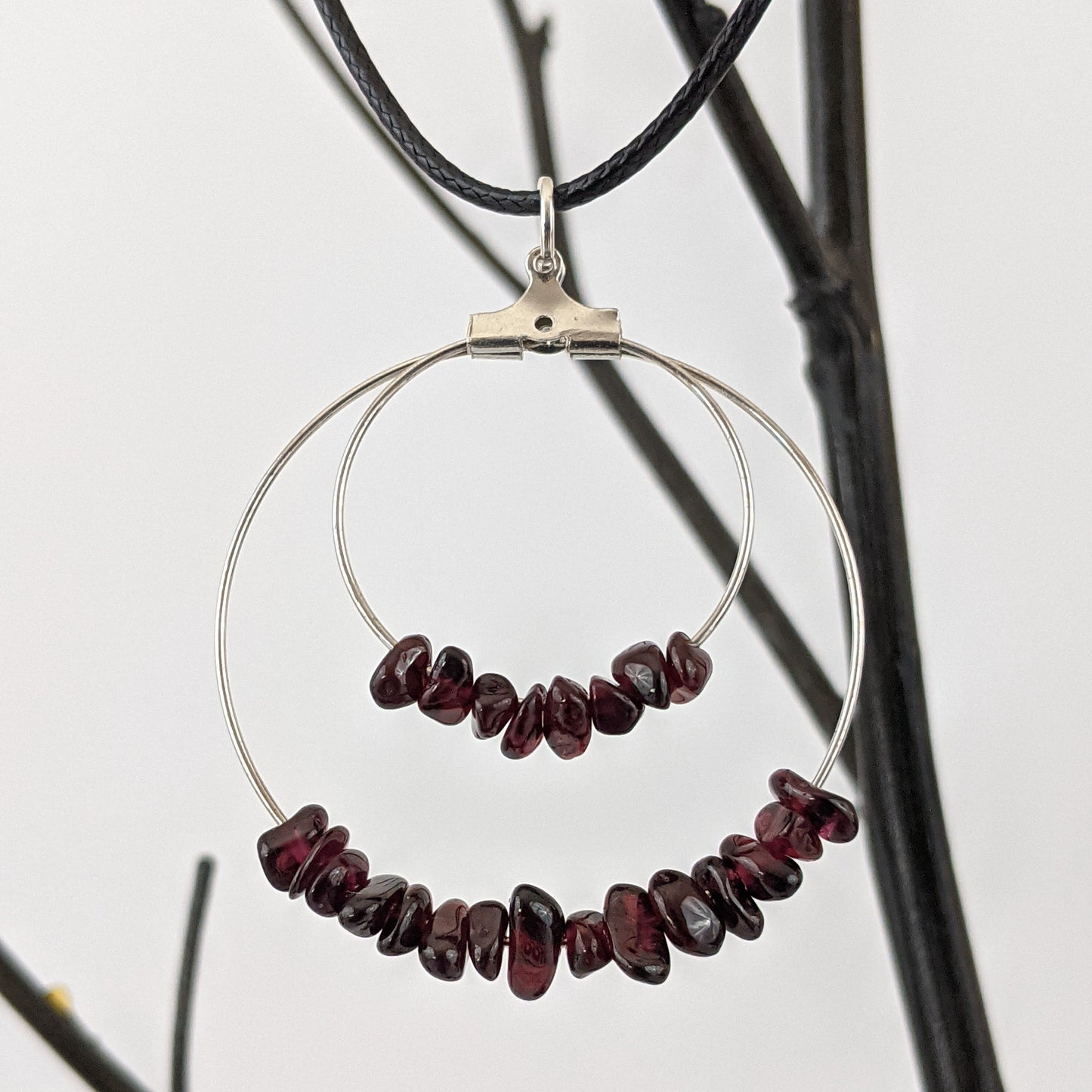Garnet Double Circle Pendant Necklace
