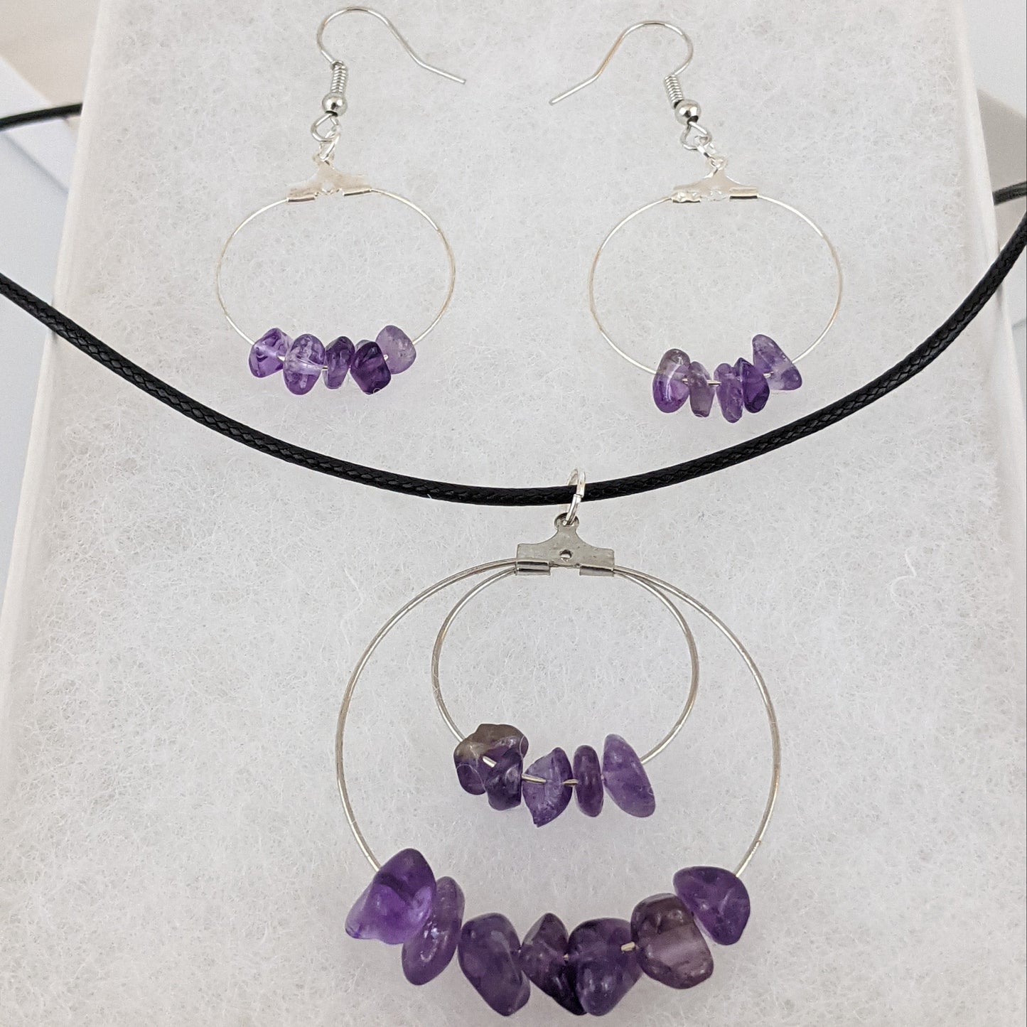 Double Circle Pendant and Circle Hoop Earrings Set