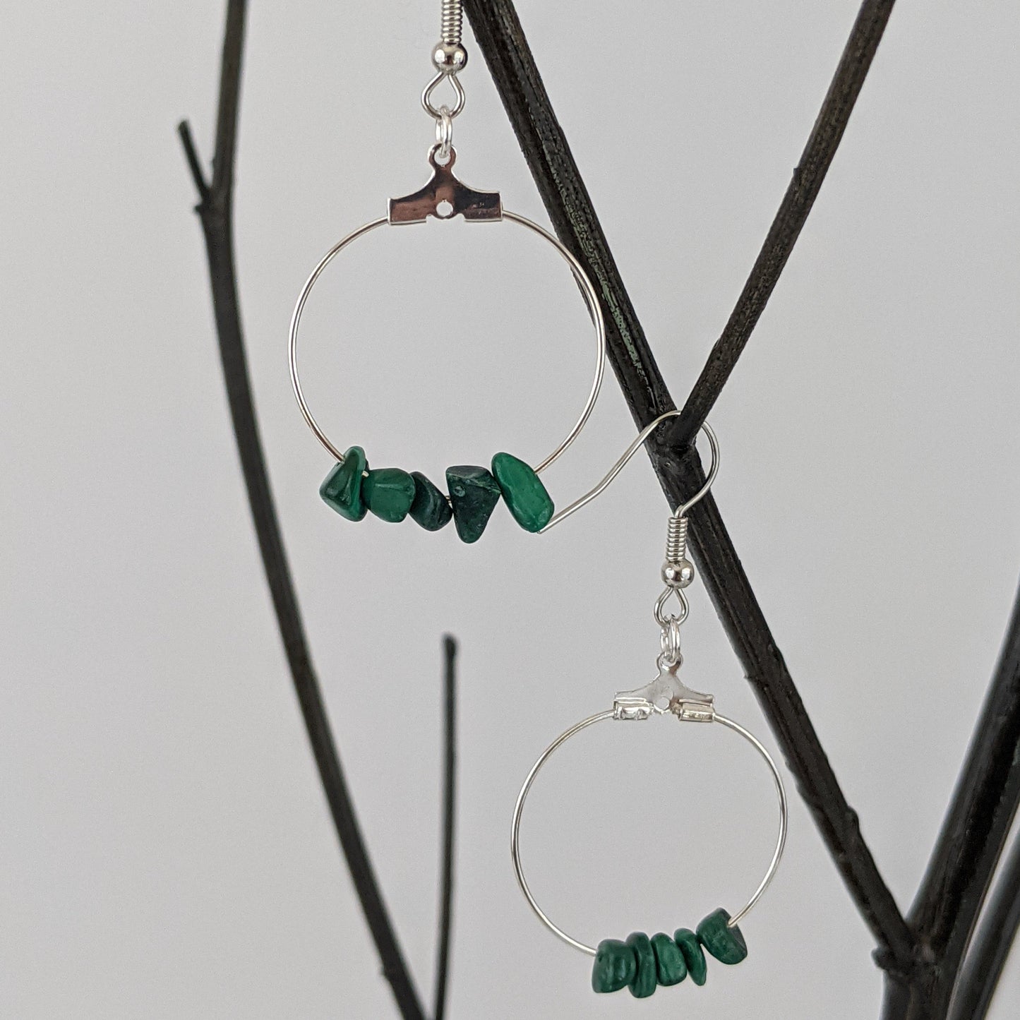 Malachite Double Circle Pendant and Circle Hoop Earrings Set