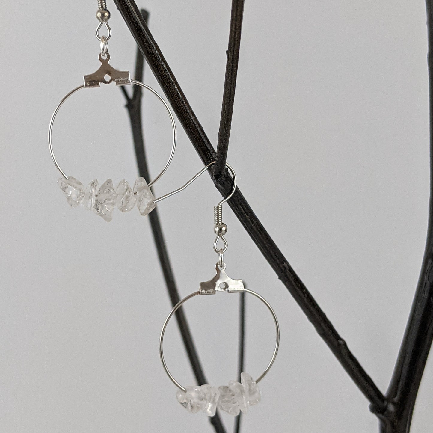 Crystal Quartz Double Circle Pendant and Circle Hoop Earrings Set