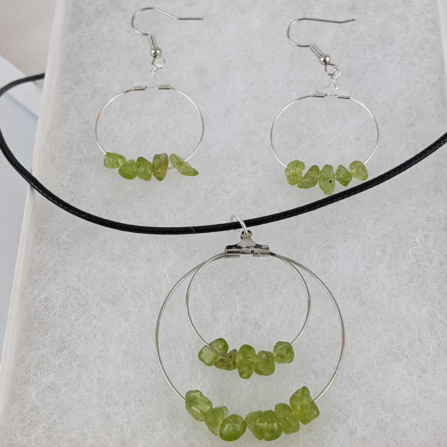 Peridot Double Circle Pendant and Circle Hoop Earrings Set