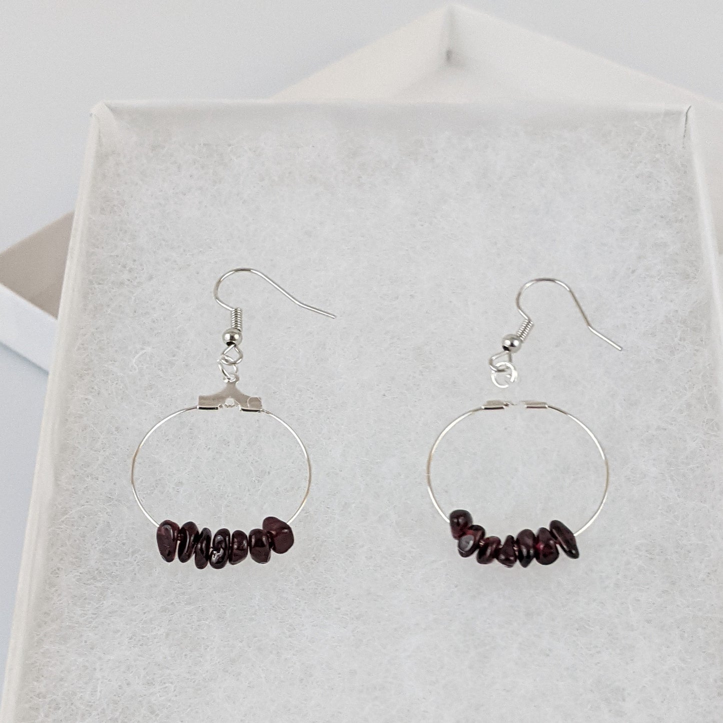 Garnet Circle Hoop Earrings