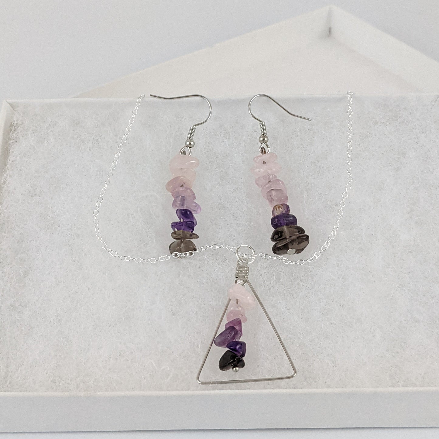 Virgo Triangle Pendant Necklace and Dangle Earrings Set