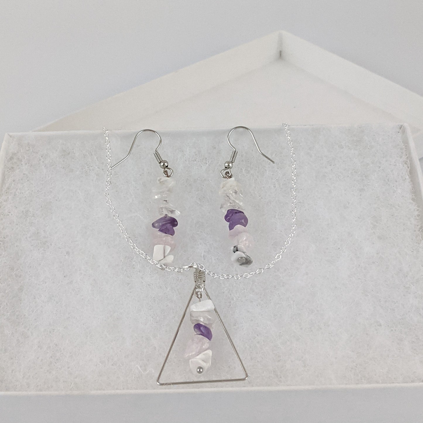 Aries Triangle Pendant and Dangle Earrings Set