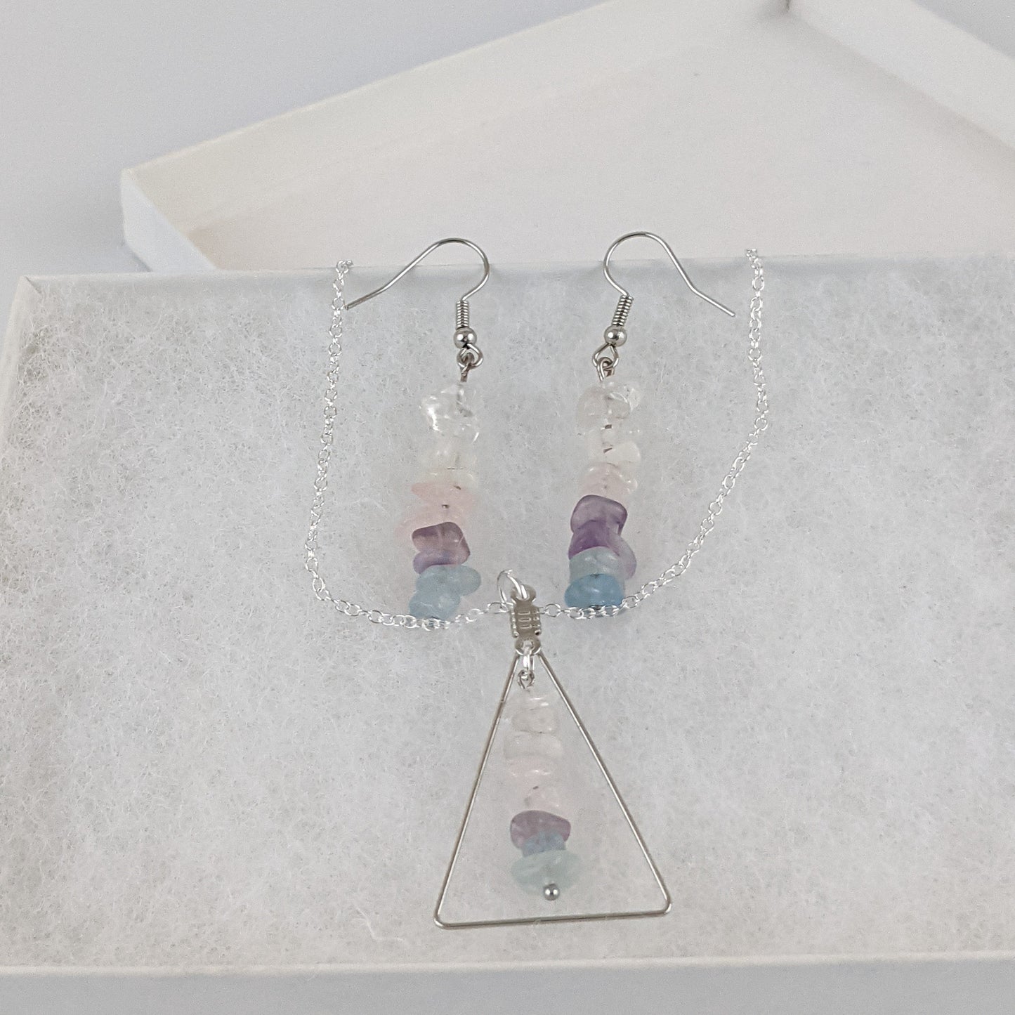 Cancer Triangle Pendant and Dangle Earring Set