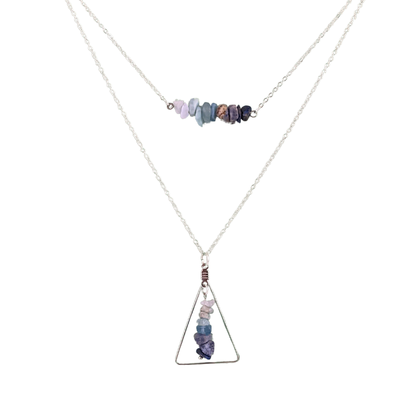 Good Vibes: Harmony and Gratitude Bar and Triangle Pendant Necklace Set