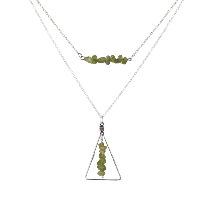 Peridot Bar and Triangle Pendant Necklace Set