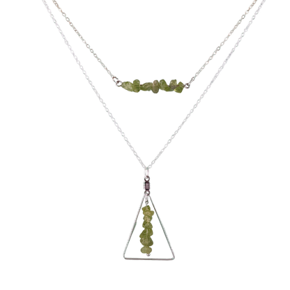 Peridot Bar and Triangle Pendant Necklace Set